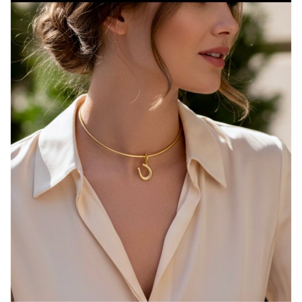 Madewell Horse Shoe Charm Wire Choker Necklace Antique Gold One Size NWT